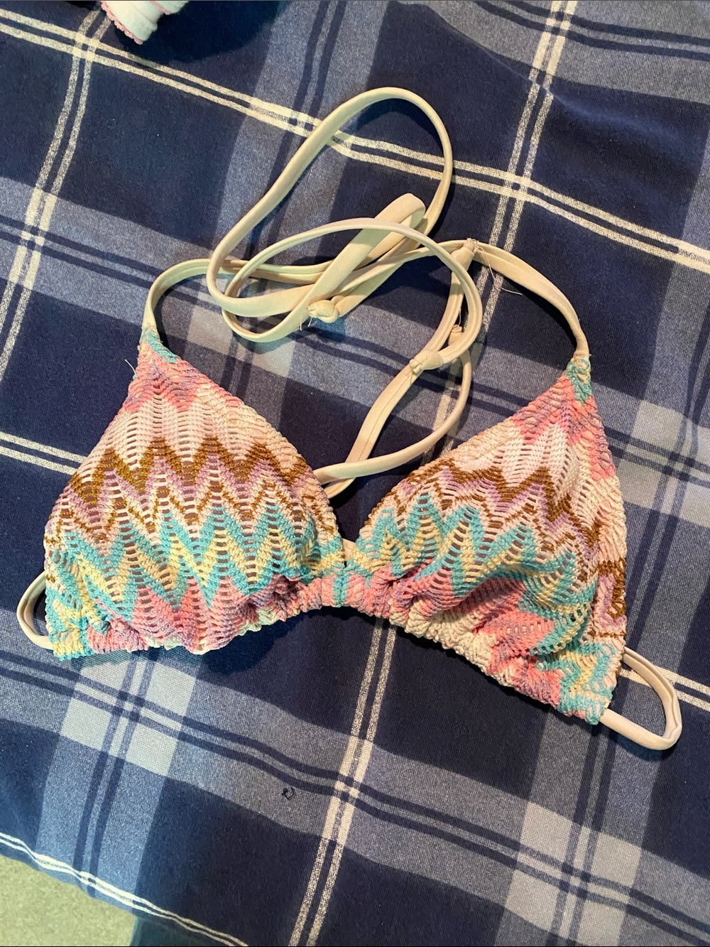 Speedo Pink Blue Chevron Crochet Bikini Top
